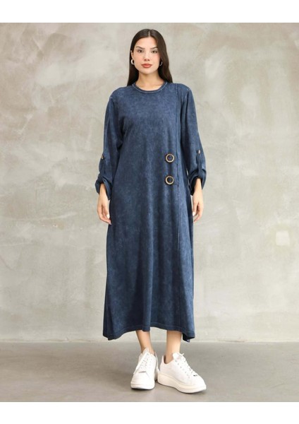 Etnik Bohem ve Otantik Tarz Antik Boyama Standart Beden % Yüz Pamuk Salaş Triko Elbise