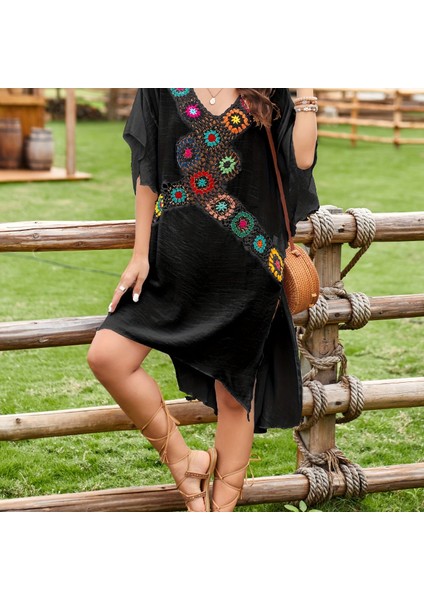 Tcherchı Dayanıklı Şık Vintage V Yaka Plaj Elbisesi (Yurt Dışından)