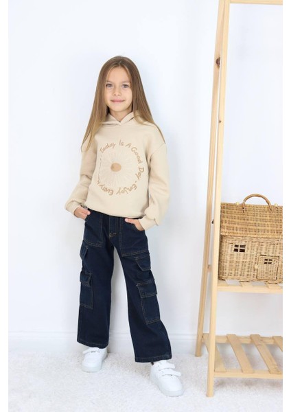 Kız Çocuk Jean Kargo Cepli Kot Pantolon Sweatshirtli Takım fırsatları