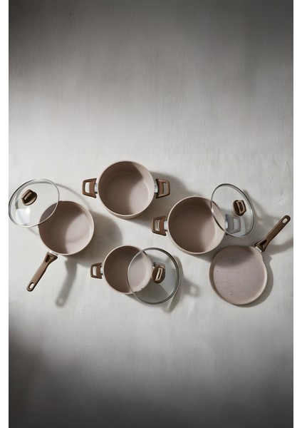 Castella Serisi 10 Parça Granit Tencere Seti – 4 mm Kalınlık, Pyrex Kapaklı BEJ fiyatları