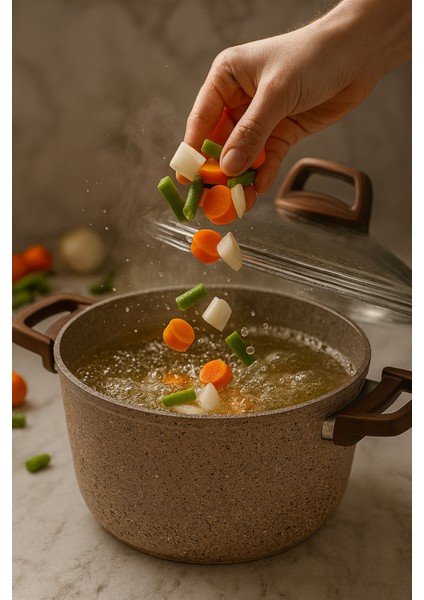 Castella Serisi 10 Parça Granit Tencere Seti – 4 mm Kalınlık, Pyrex Kapaklı BEJ modelleri