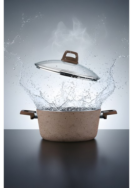 Castella Serisi 10 Parça Granit Tencere Seti – 4 mm Kalınlık, Pyrex Kapaklı BEJ fırsatları