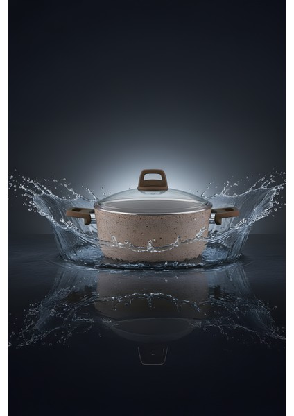 Castella Serisi 10 Parça Granit Tencere Seti – 4 mm Kalınlık, Pyrex Kapaklı BEJ indirimleri