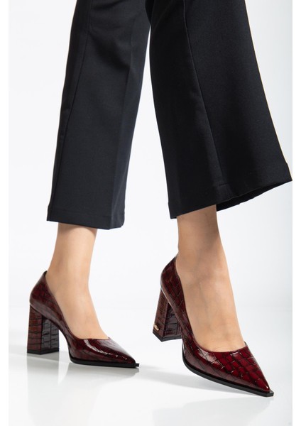 Suins Premium Kevin Model Kadın Kalın Topuklu Kroko Stiletto Ayakkabı fırsatları