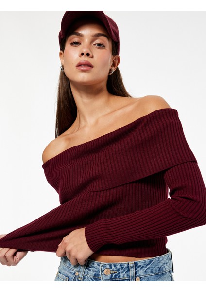 Uzun Kollu Omzu Açık Slim Fit Triko Kazak