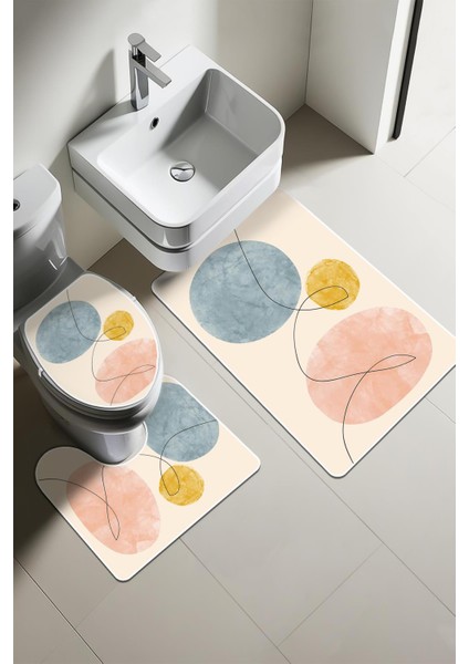 Modern Desenli 3'lü Banyo Paspas Takımı – Yıkanabilir Kaymaz Tabanlı Klozet Takımı KLZ0005
