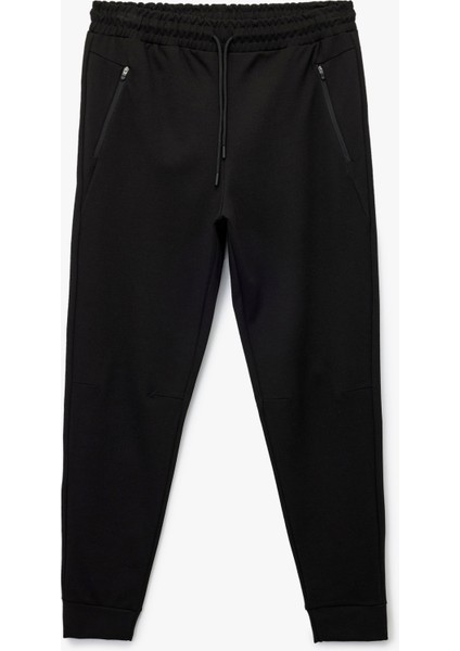 Fermuarlı Cepli Beli Bağcıklı Viskon Karışımlı Spor Jogger Eşofman Altı