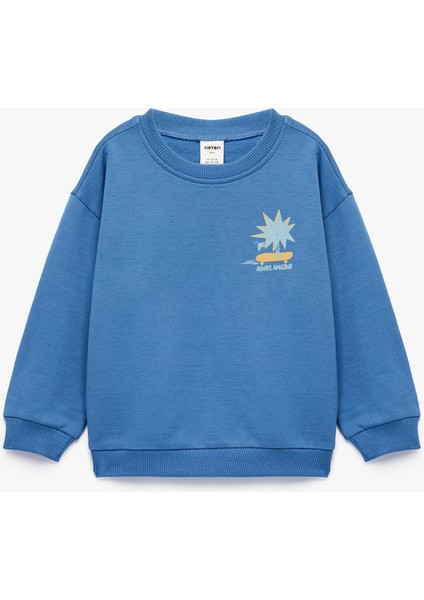 Baskılı Uzun Kollu Bisiklet Yaka Pamuklu Sweatshirt