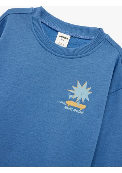 Baskılı Uzun Kollu Bisiklet Yaka Pamuklu Sweatshirt modelleri