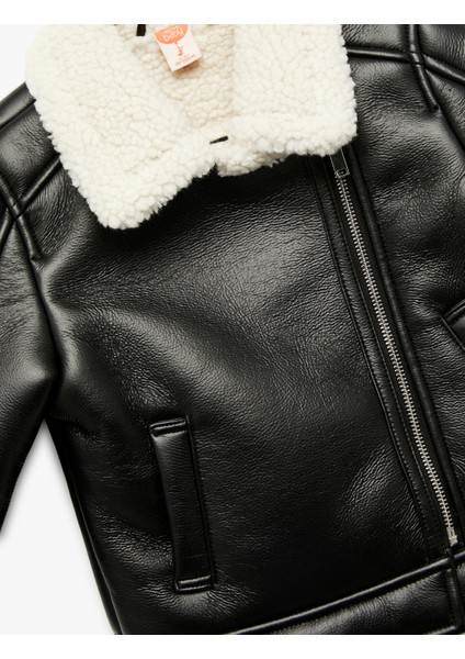 Uzun Kollu Kruvaze Yaka Suni Deri Biker Ceket modelleri