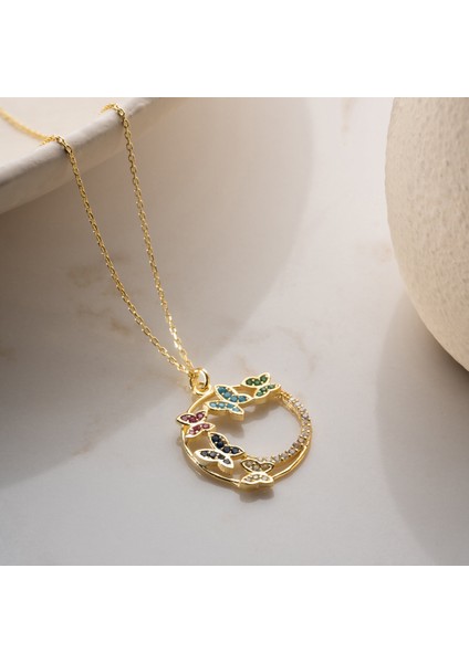 925 Ayar Gümüş Renkli Taşlı Kelebek Kolye fiyatları