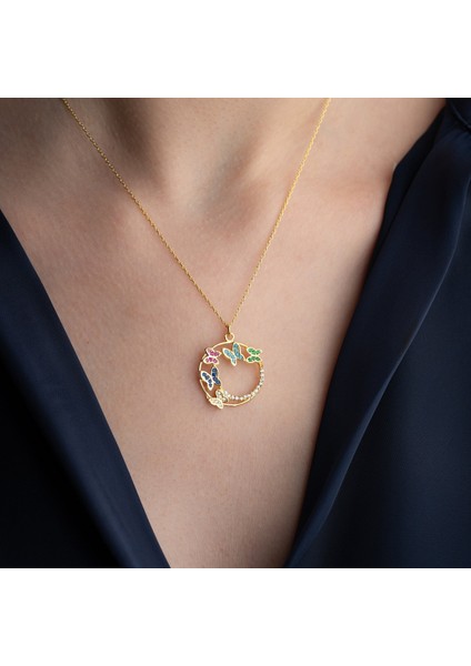 925 Ayar Gümüş Renkli Taşlı Kelebek Kolye modelleri