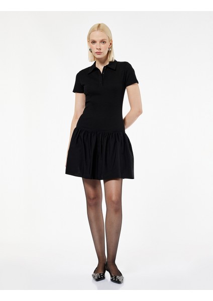 Pamuklu Düğmeli Kısa Kollu Mini Polo Yaka Elbise