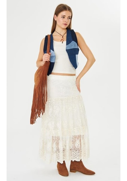 Denim Yelek Mavi Patchwork fiyatları