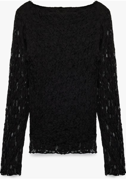 Slim Fit Uzun Kollu Kayık Yaka Dantel Tişört fırsatları