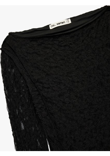 Slim Fit Uzun Kollu Kayık Yaka Dantel Tişört indirimleri