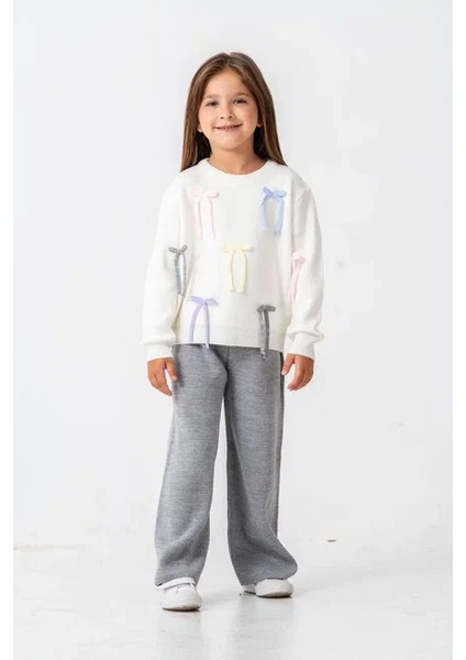 Kız Ip Fiyonk Detaylı Triko Takım