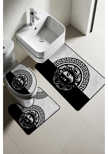 Modern Desenli 3'lü Banyo Paspas Takımı – Yıkanabilir Kaymaz Tabanlı Klozet Takımı KLZ0037