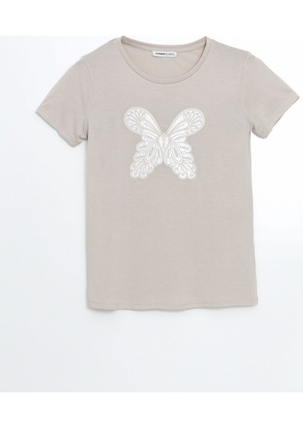 Yeni Sezon Bisiklet Yaka Nakışlı Kadın Tişört indirimleri