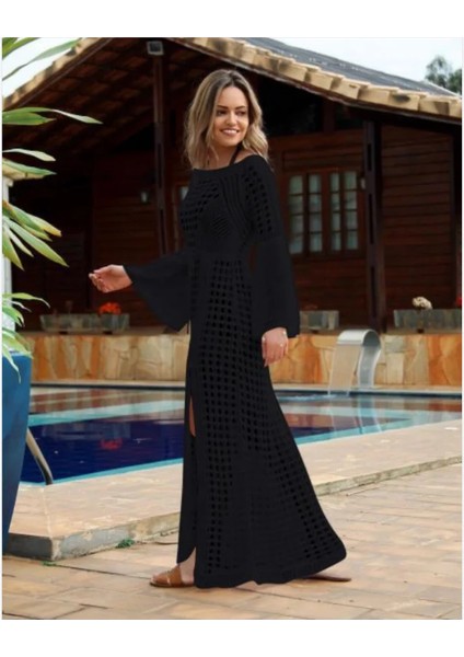 Tcherchı Bohem Uzun Kollu Sarong Oymalı Plaj Elbisesi (Yurt Dışından)