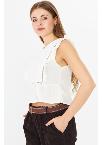 Fırfırlı Top Kolsuz Triko Beyaz fırsatları