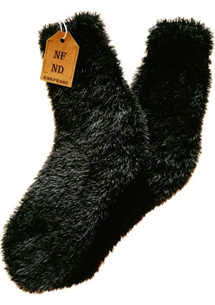 Tüylü Kışlık Termal Çorap Dikişsiz Peluş Şık Rahat Siyah Ev-Parti Çorabı