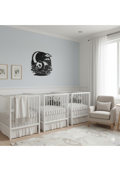 Sevimli Panda Temalı Ahşap Duvar Tablosu - Bebek Çocuk Odası Dekorasyonu - Siyah fiyatları