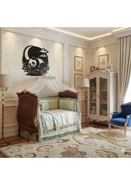 Sevimli Panda Temalı Ahşap Duvar Tablosu - Bebek Çocuk Odası Dekorasyonu - Siyah modelleri