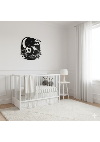 Sevimli Panda Temalı Ahşap Duvar Tablosu - Bebek Çocuk Odası Dekorasyonu - Siyah fırsatları