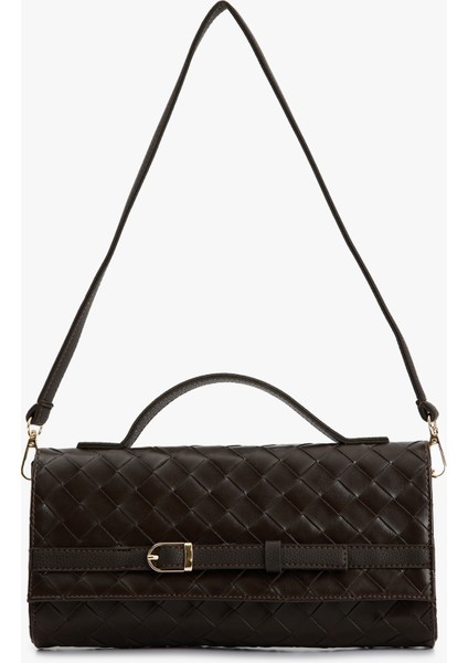 Örgü Dokulu Metal Tokalı Saplı Askılı Omuz Çantası