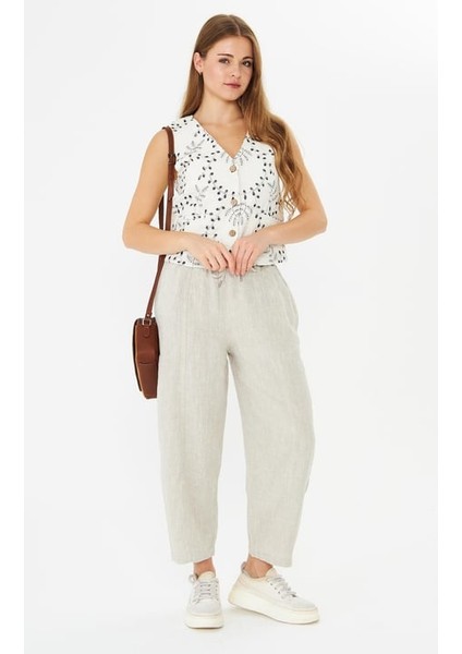 Işlemeli Yelek Ekru Lacivert