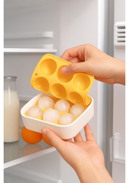 6’lı Turuncu Silikon Yuvarlak Buz Kalıbı – Kahve, Içecek, Kokteyller Için Yuvarlak Buz Kalıbı