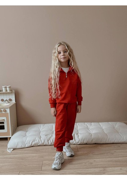 Kız Çocuk Half Zip Femuarlı Sweatshirt Kışlık Eşofman Takım