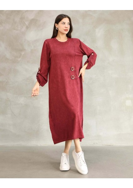 Etnik Bohem ve Otantik Tarz Antik Boyama Standart Beden % Yüz Pamuk Salaş Triko Elbise