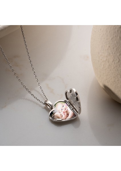 925 Ayar Gümüş Fotoğraflı Kişiye Özel Isimli Kalp Kolye
