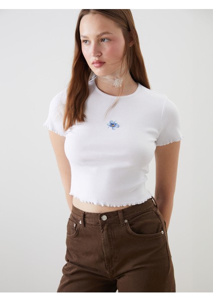 Yeni Sezon Bisiklet Yaka Çiçekli Crop