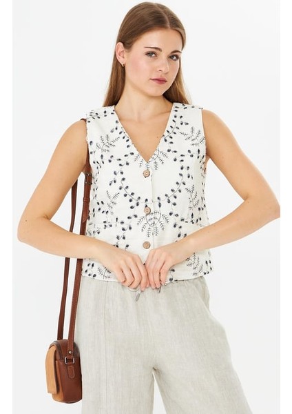 Işlemeli Yelek Ekru Lacivert fiyatları