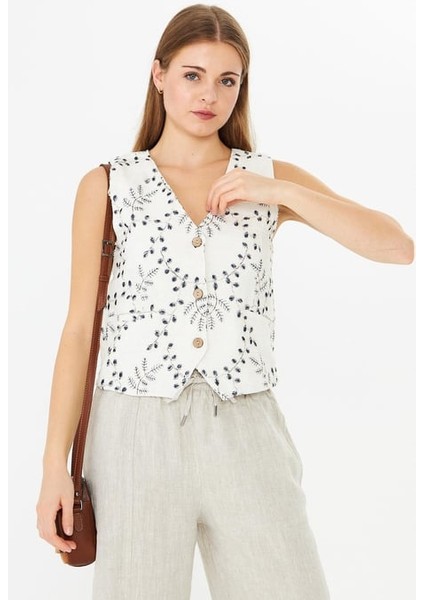 Işlemeli Yelek Ekru Lacivert fırsatları