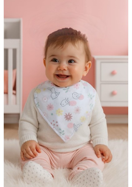 Çift Katlı Çıtçıt Kapamalı %100 Pamuk Bebek Fular Önlük