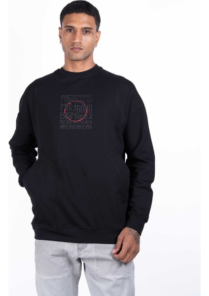 Erkek Cepli Regular Fit %100 Pamuklu Siyah Sweat