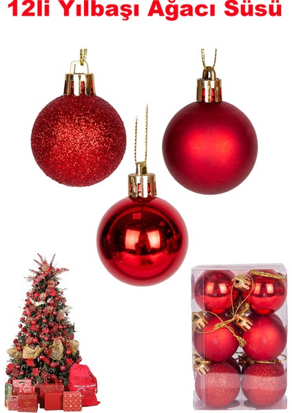 12LI Mini Yılbaşı Ağacı Topu Çam Ağacı Süsü Noel Ağacı Yılbaşı Süsü Noel Ağacı Topu Noel Baba