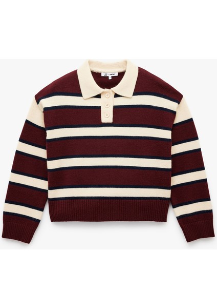 Polo Yaka Çizgili Triko Kazak modelleri