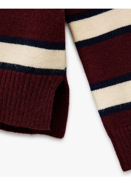 Polo Yaka Çizgili Triko Kazak