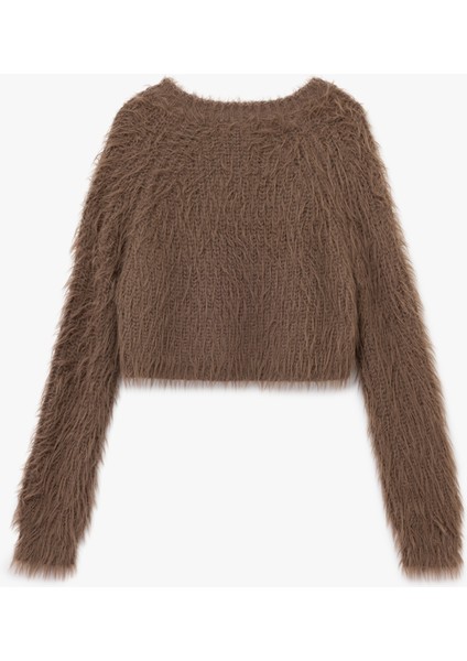 Bisiklet Yaka Uzun Kollu Peluş Crop Kazak fiyatları