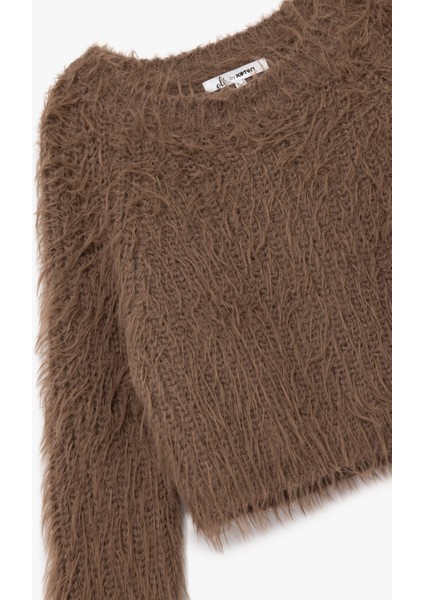 Bisiklet Yaka Uzun Kollu Peluş Crop Kazak modelleri