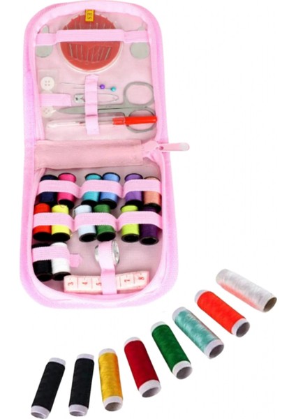 Iplik Set Fermuarlı Plastik Dikiş Seti Pembe