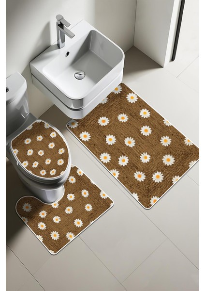 Modern Desenli 3'lü Banyo Paspas Takımı – Yıkanabilir Kaymaz Tabanlı Klozet Takımı KLZ0012