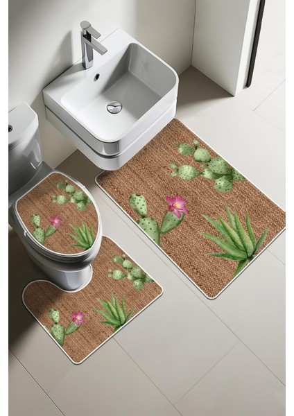 Modern Desenli 3'lü Banyo Paspas Takımı – Yıkanabilir Kaymaz Tabanlı Klozet Takımı KLZ0020