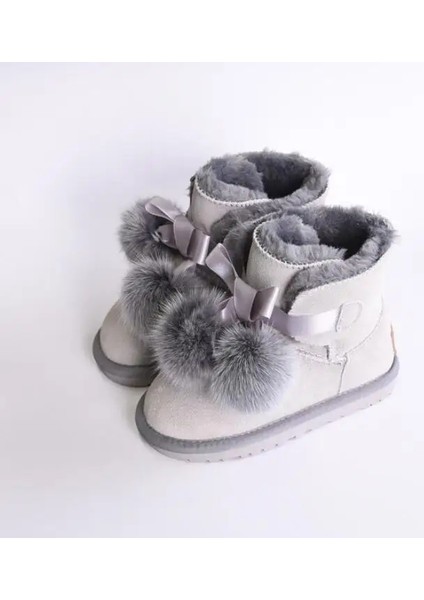 Tcherchı Kış Çocuk Moda Kar Botları Kalın Sıcak Peluş Yumuşak Tabanlı Bebek Kız Botları Kış Kayak Yürümeye Başlayan Çocuk Botu Bebek Gri (Yurt Dışından)