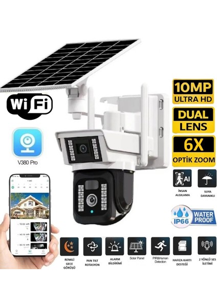 Ultimate RX33 10MP (5+5) 2 Kameralı UltraHD Wİ-Fİ Güneş Enerjili Akıllı Güvenlik Kamerası